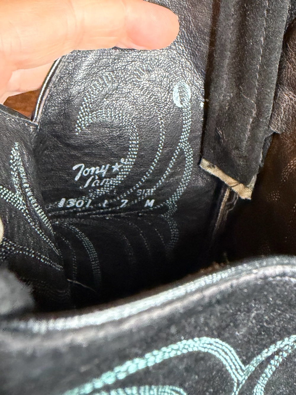 Vintage Tony Lama Sea Bass Exotic Leather Cowboy Boots Teal Black Size 7 - Picture 7 of 11